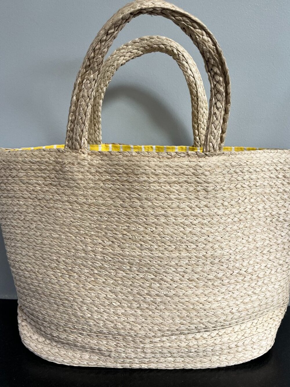 H&M - Small Lined Straw Tote